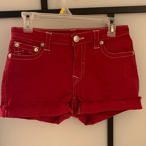 True Religion Pants - True Religion Jennie Curvy Mid Rise  Red Denim Women Shorts Size 27